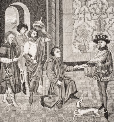Charles, Eldest Son of Pepin Received News of the Death of His Father, facsimile of a miniature from 